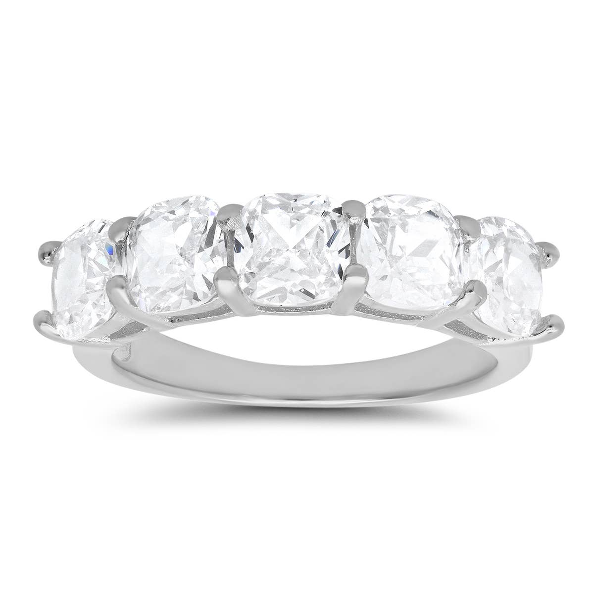 Queen Jewels - 925 Silver/Gold 5-Stone Diamond CZ Cushion Cut Ring