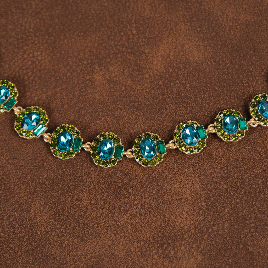 GirlyPirateCo - Vintage 18K Gold Plated Blue and Green Crystal Necklace