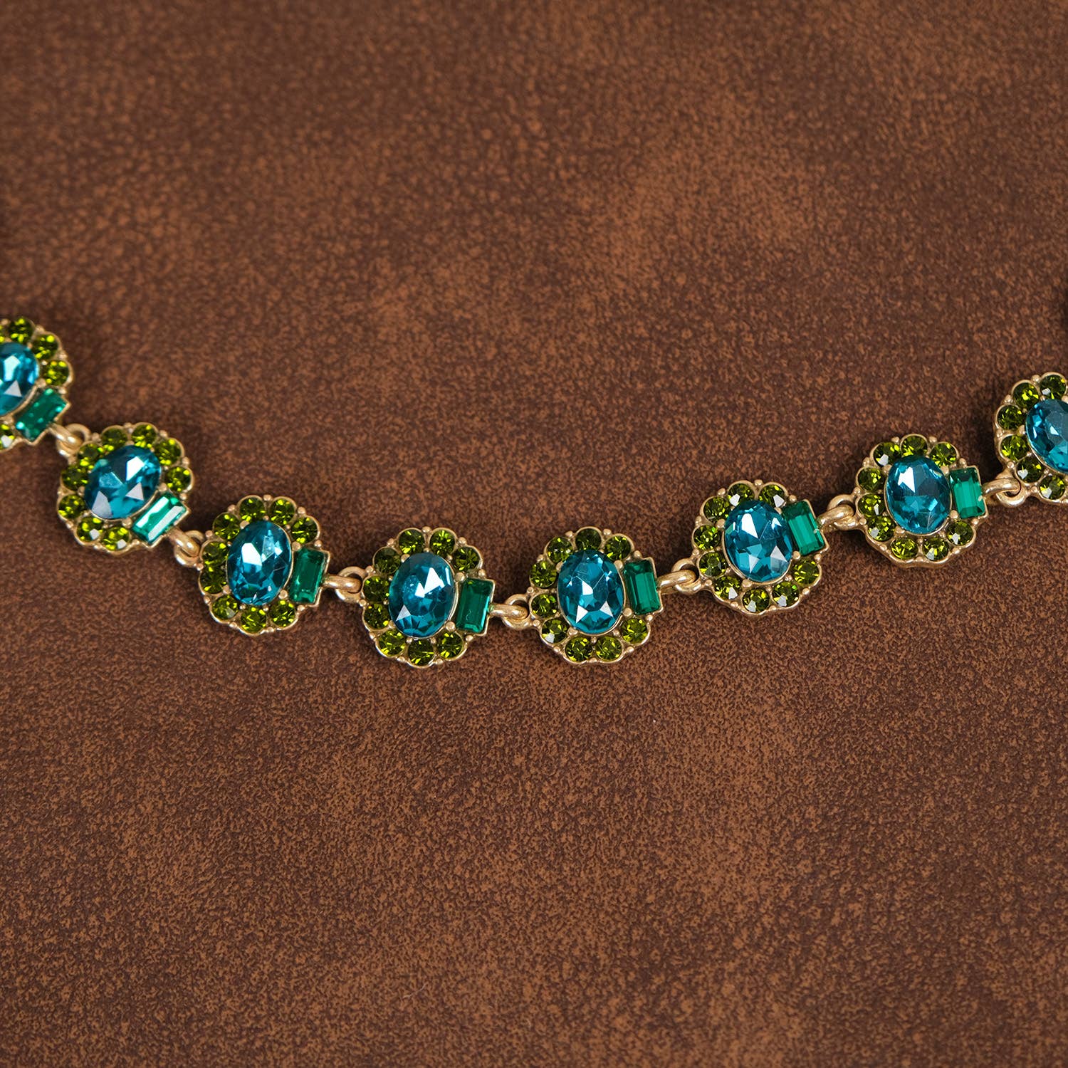 GirlyPirateCo - Vintage 18K Gold Plated Blue and Green Crystal Necklace
