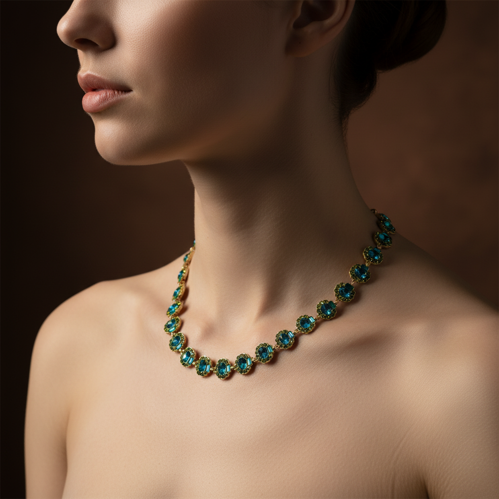 GirlyPirateCo - Vintage 18K Gold Plated Blue and Green Crystal Necklace