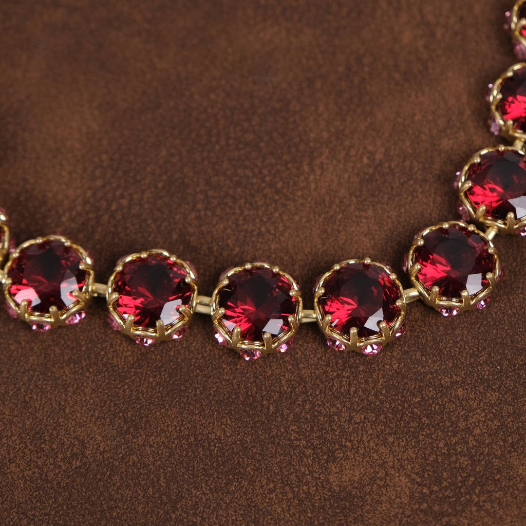 GirlyPirateCo - Vintage 18K Gold Plated Rose Red Crystal Choker Necklace
