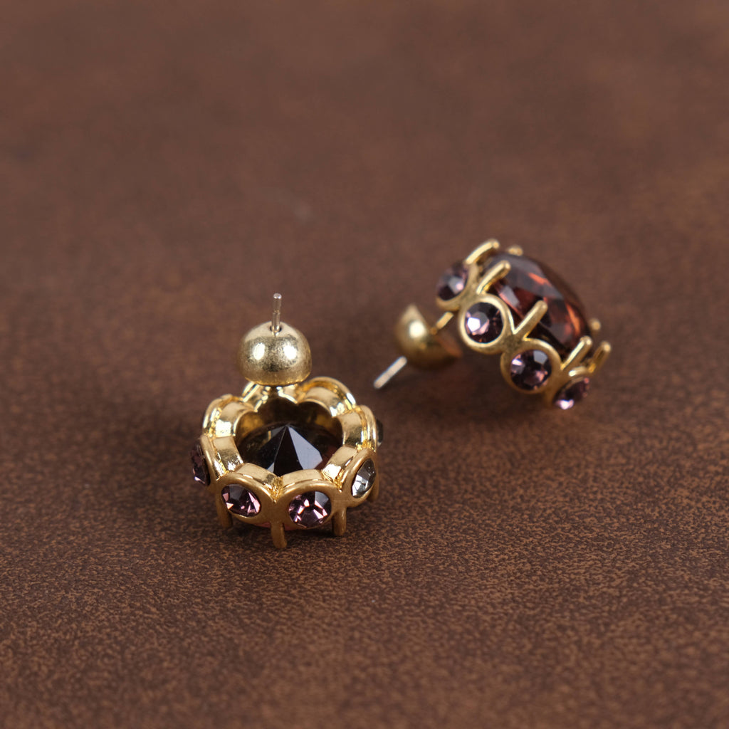 GirlyPirateCo - Vintage 18K Gold Plated Burgundy Crystal Stud Earrings