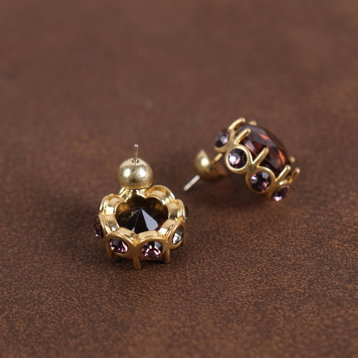 GirlyPirateCo - Vintage 18K Gold Plated Burgundy Crystal Stud Earrings