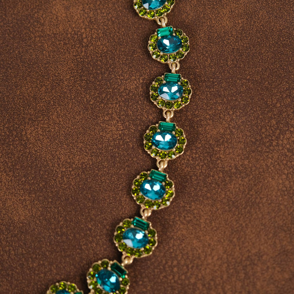 GirlyPirateCo - Vintage 18K Gold Plated Blue and Green Crystal Necklace
