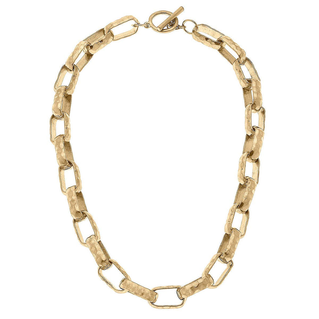 Canvas Style - Malia Hammered Metal Chain Link Necklace in Worn Gold