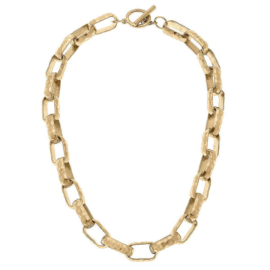 Canvas Style - Malia Hammered Metal Chain Link Necklace in Worn Gold