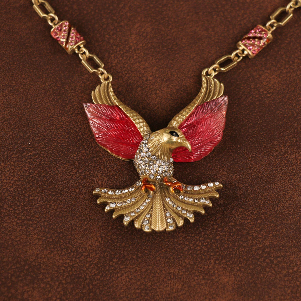 GirlyPirateCo - Vintage Enamel Red and Gold Plated Eagle Pendant Necklace