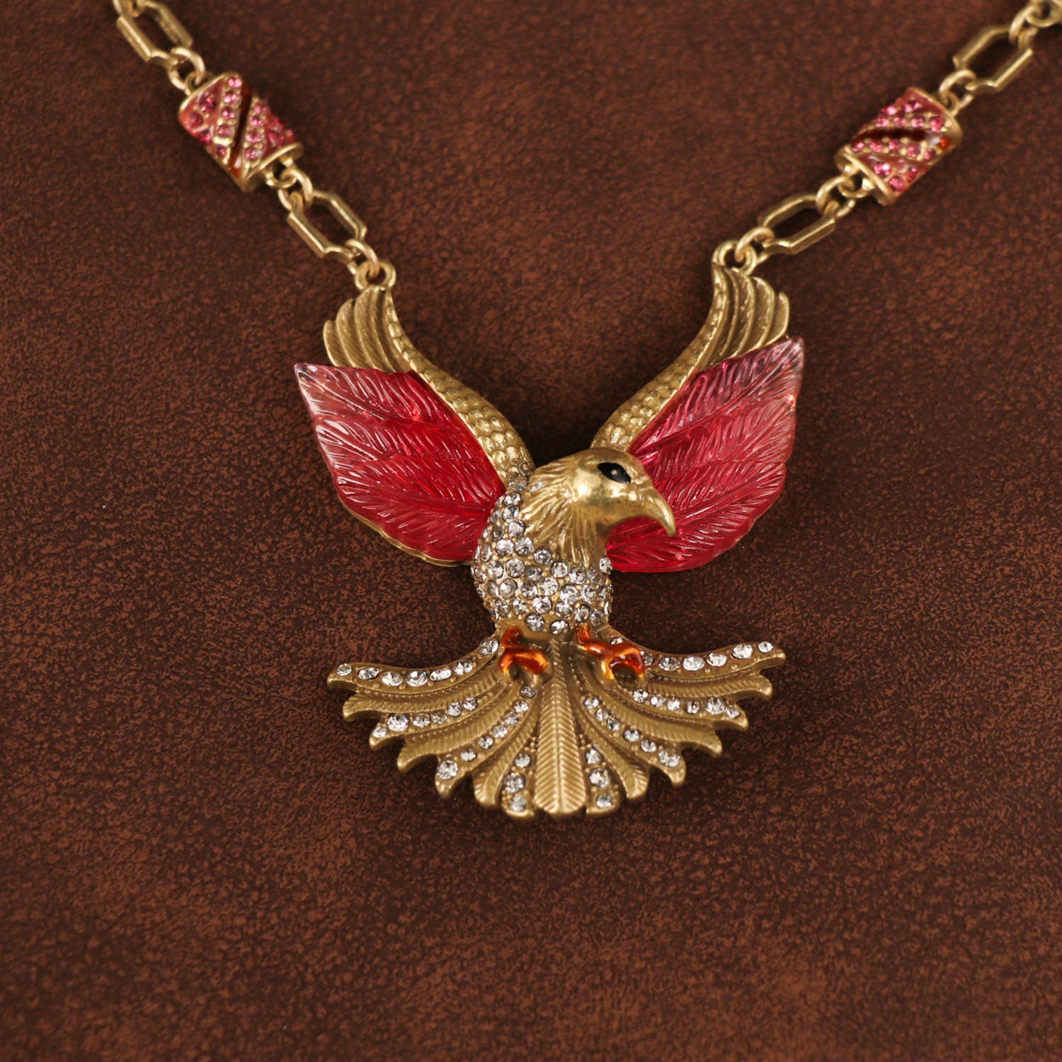 GirlyPirateCo - Vintage Enamel Red and Gold Plated Eagle Pendant Necklace