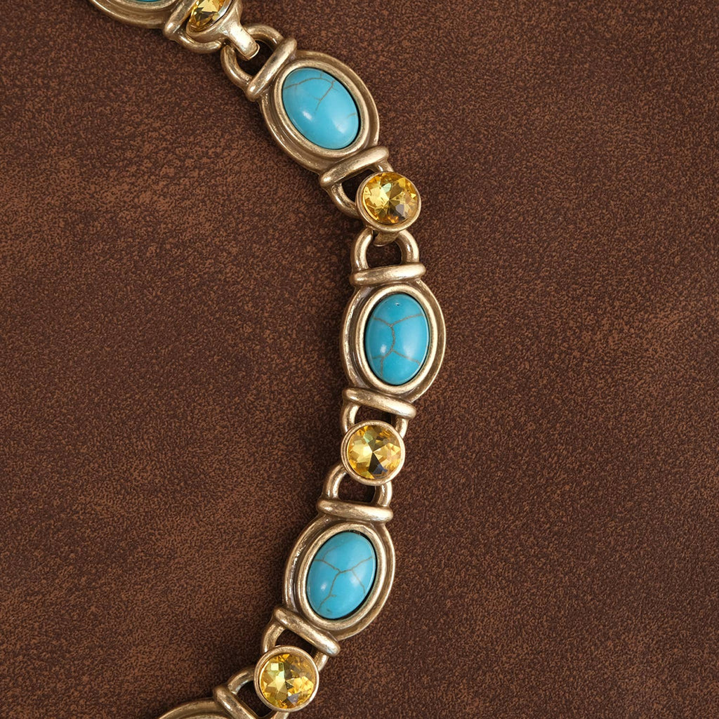 GirlyPirateCo - Vintage 18K Gold Plated Turquoise and Yellow Gem Necklace