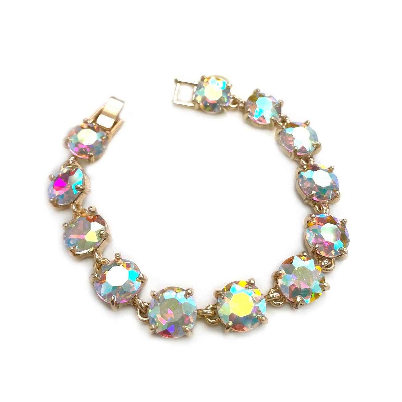 StarryNYC - Round Cushion Cut Crystal Glass Linked Bracelet