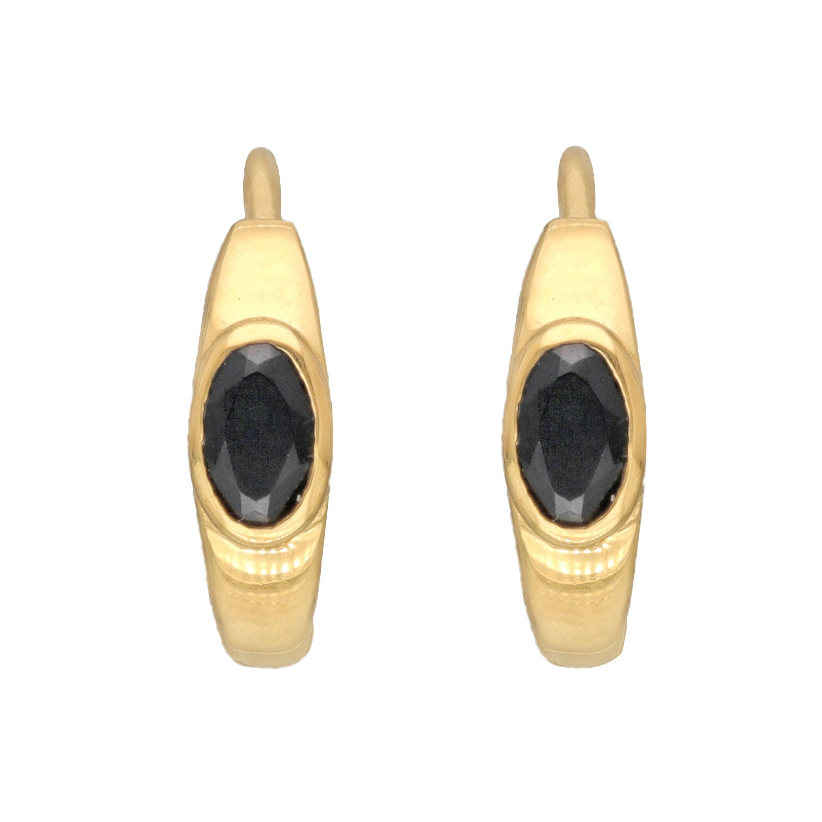 Tiramisu - 14K Gold Plated Over Silver Black Onyx Gemstone Hoop Earring