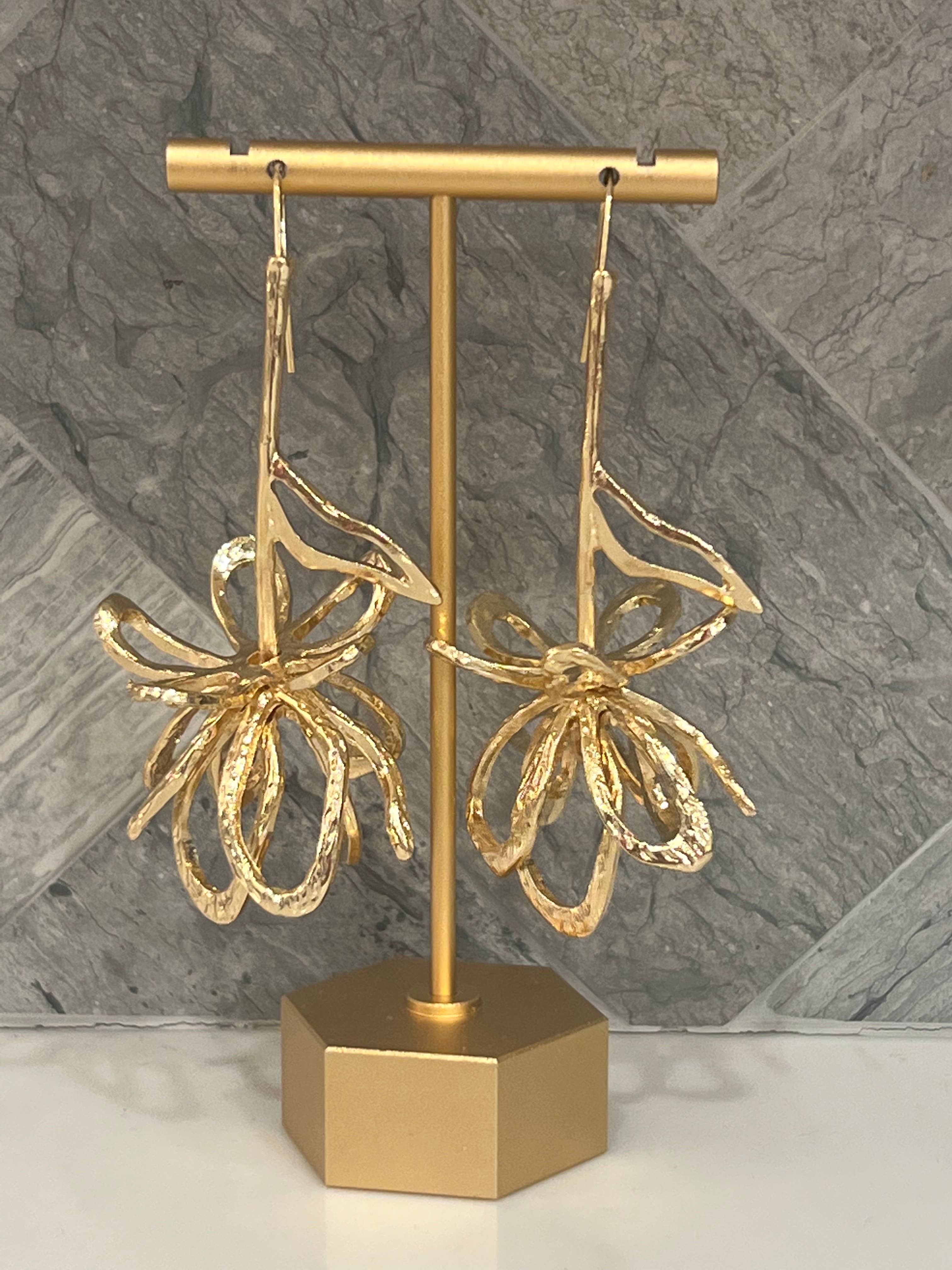 Buttoned Up with Lux - Gold Flower Petal Drop Earrings