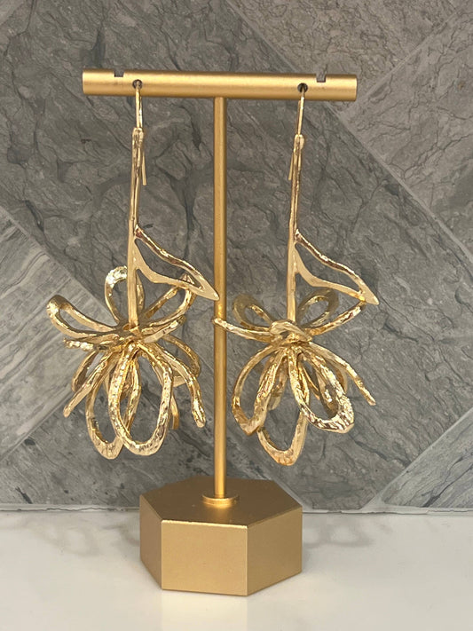 Buttoned Up with Lux - Gold Flower Petal Drop Earrings
