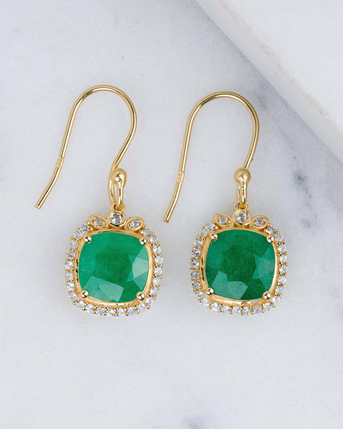 14K Gold Plated Silver Corundum Emerald Gemstone Earring