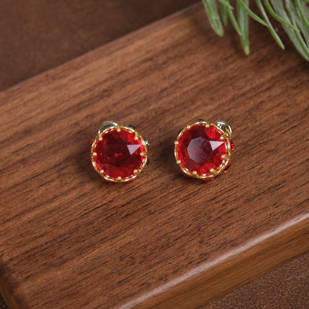 GirlyPirateCo - Vintage 18K Gold Plated Rose Red Crystal Stud Earrings