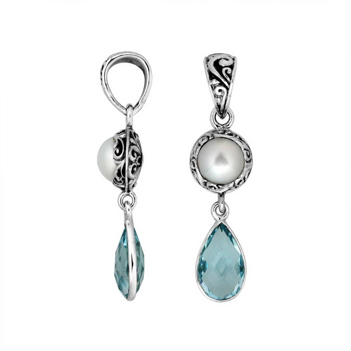 Bali Designs - AP-8009-CO1 Sterling Silver Pendant With Pearl & Gemstone