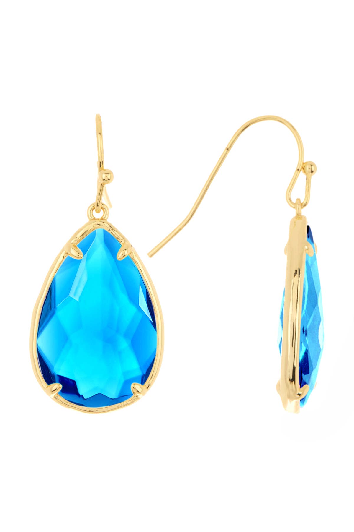 Zoey Simmons - Swiss Blue Crystal Pear Cut Drop Earrings In Gold - GF