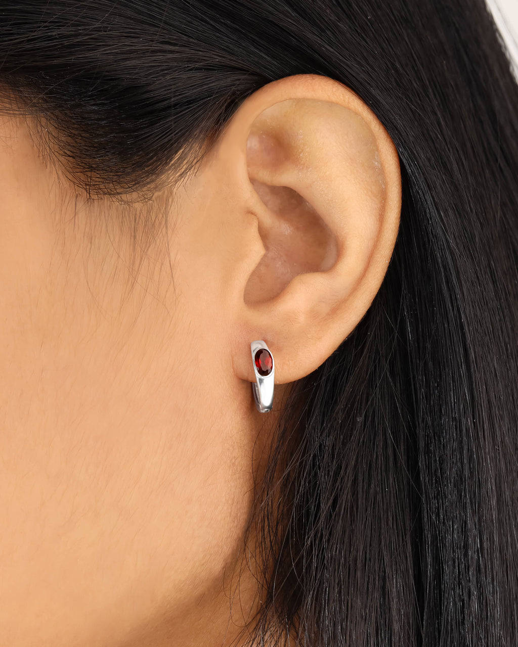Tiramisu - 925 Sterling Silver Garnet  Gemstone Hoop Earring