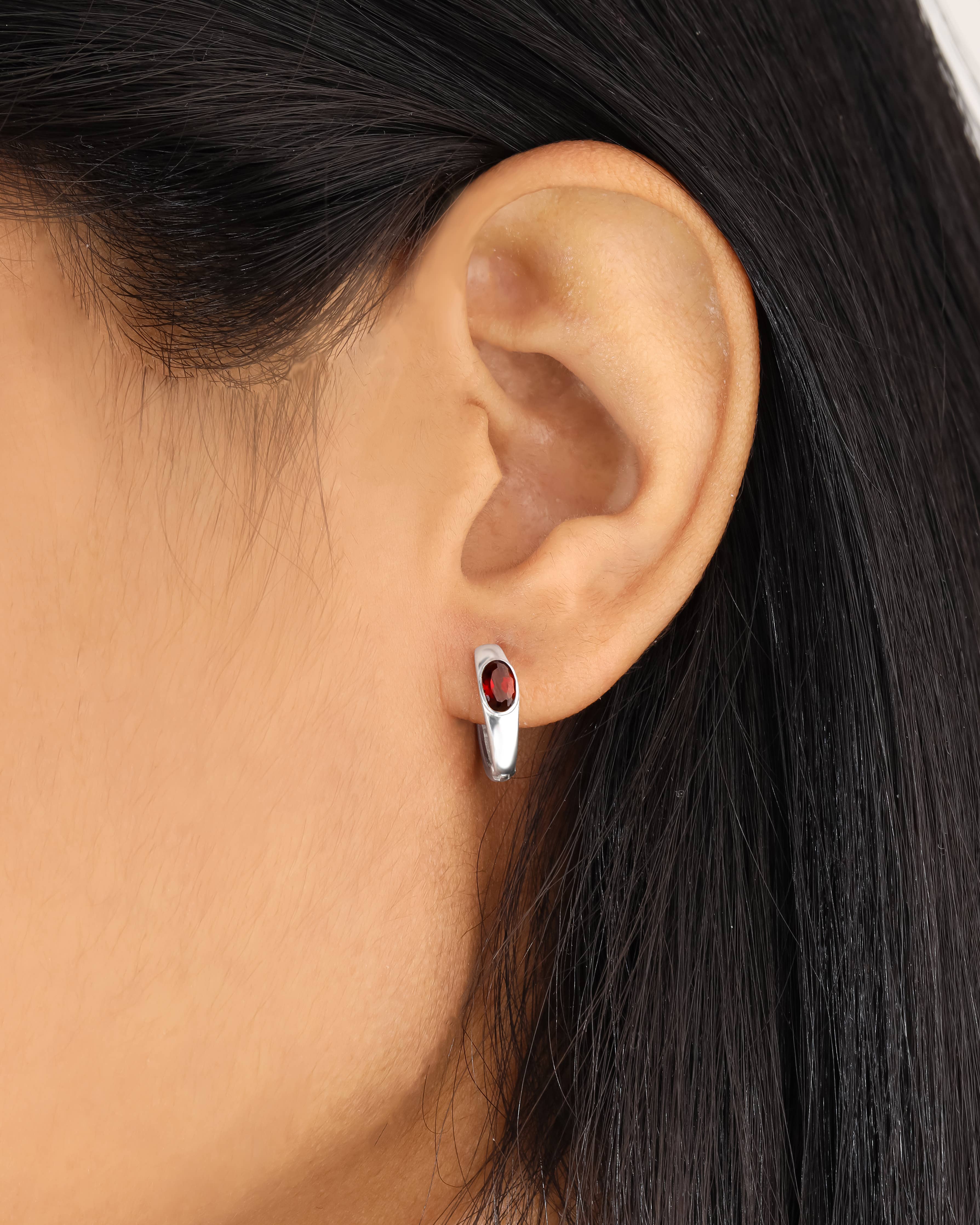 Tiramisu - 925 Sterling Silver Garnet  Gemstone Hoop Earring