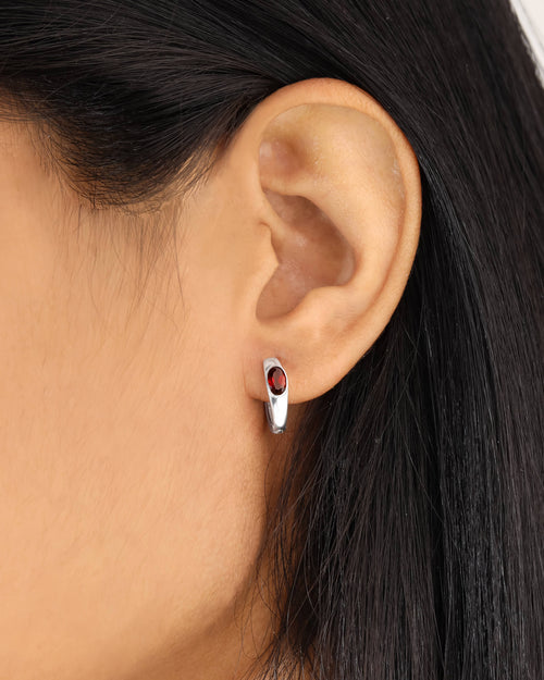 925 Sterling Silver Garnet  Gemstone Hoop Earring