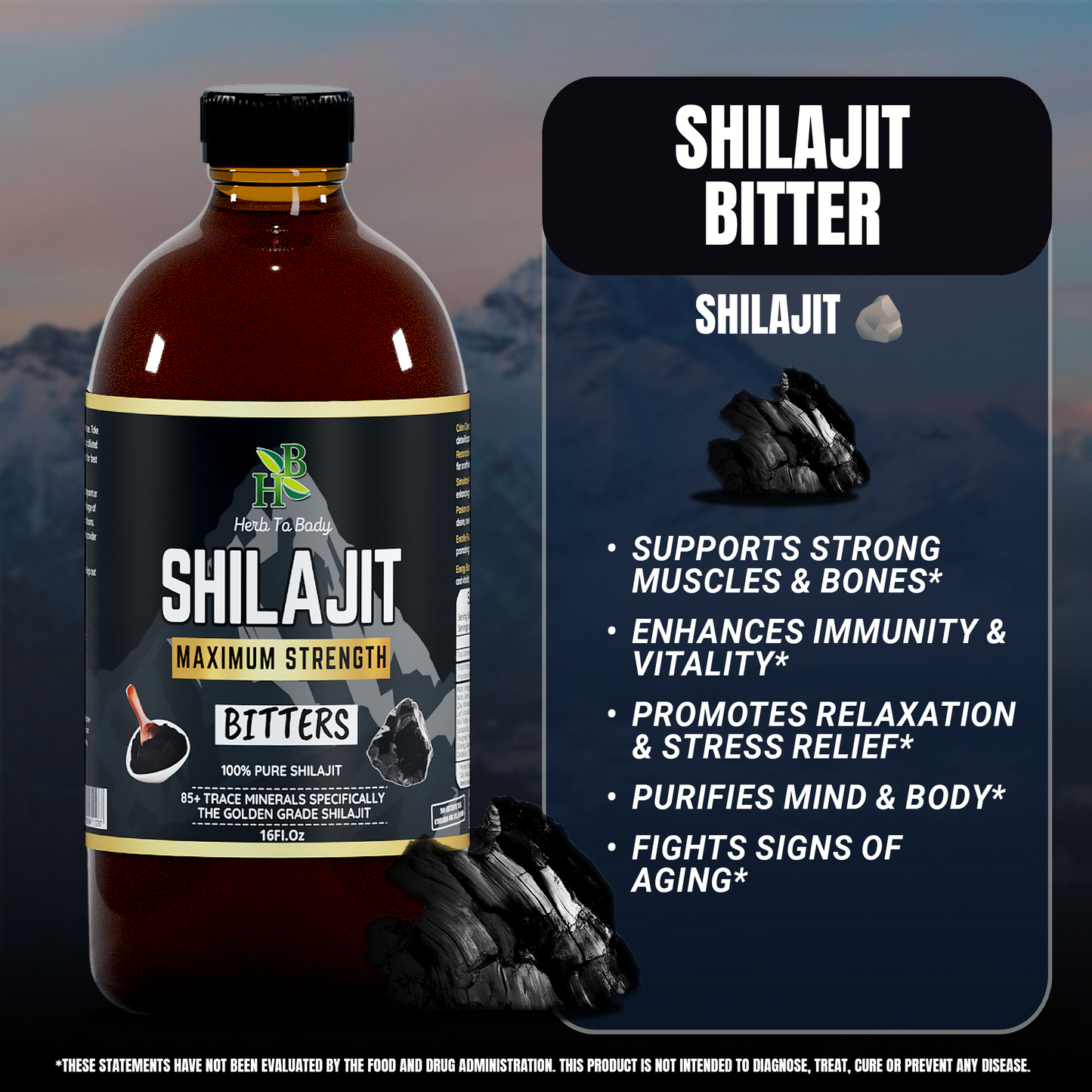 Herb To Body - Shilajit Bitter | 16oz Wildcrafted Herbal Tonic