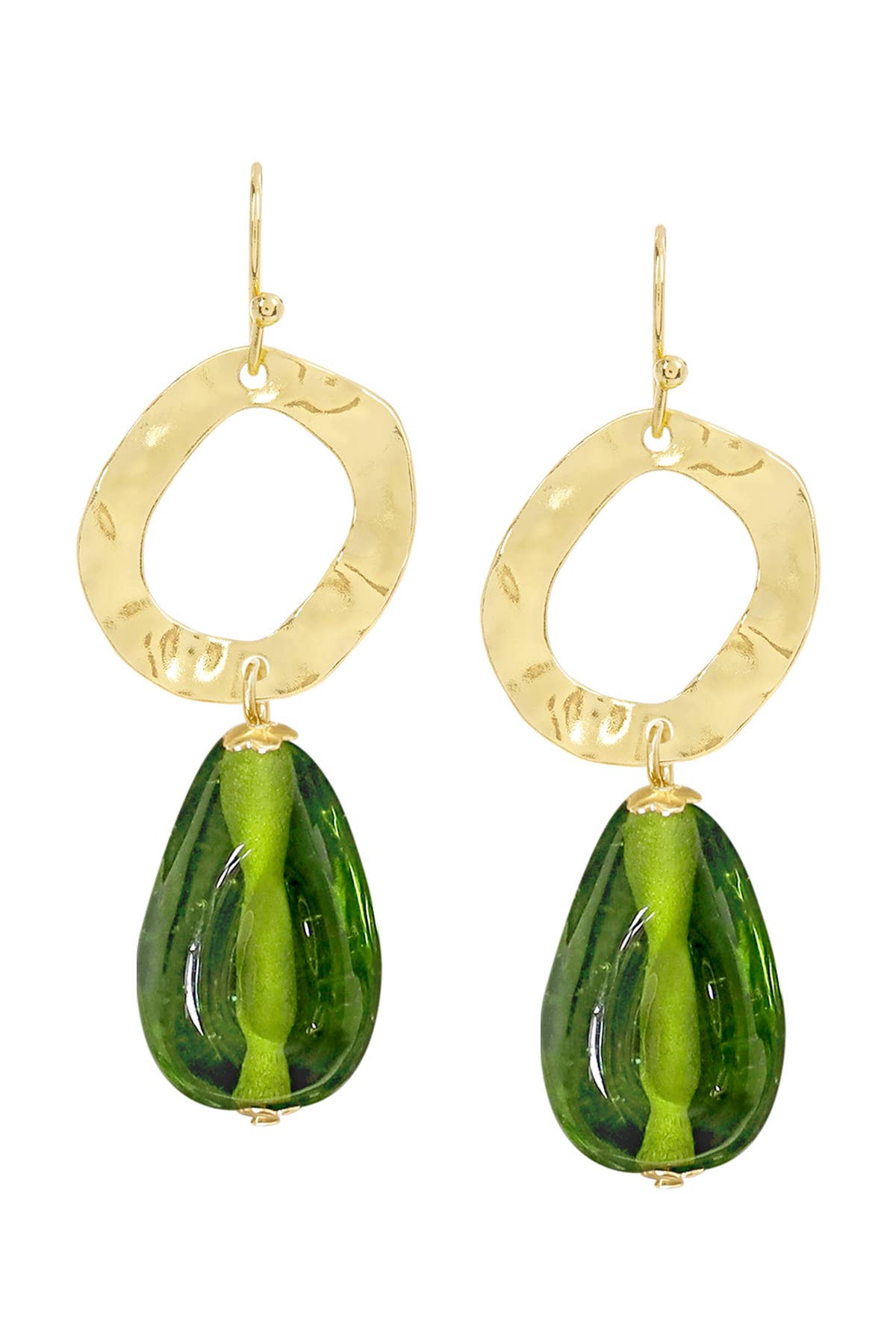 Zoey Simmons - Peridot Murano Glass & Hammered Hoop Drop Earrings - GF