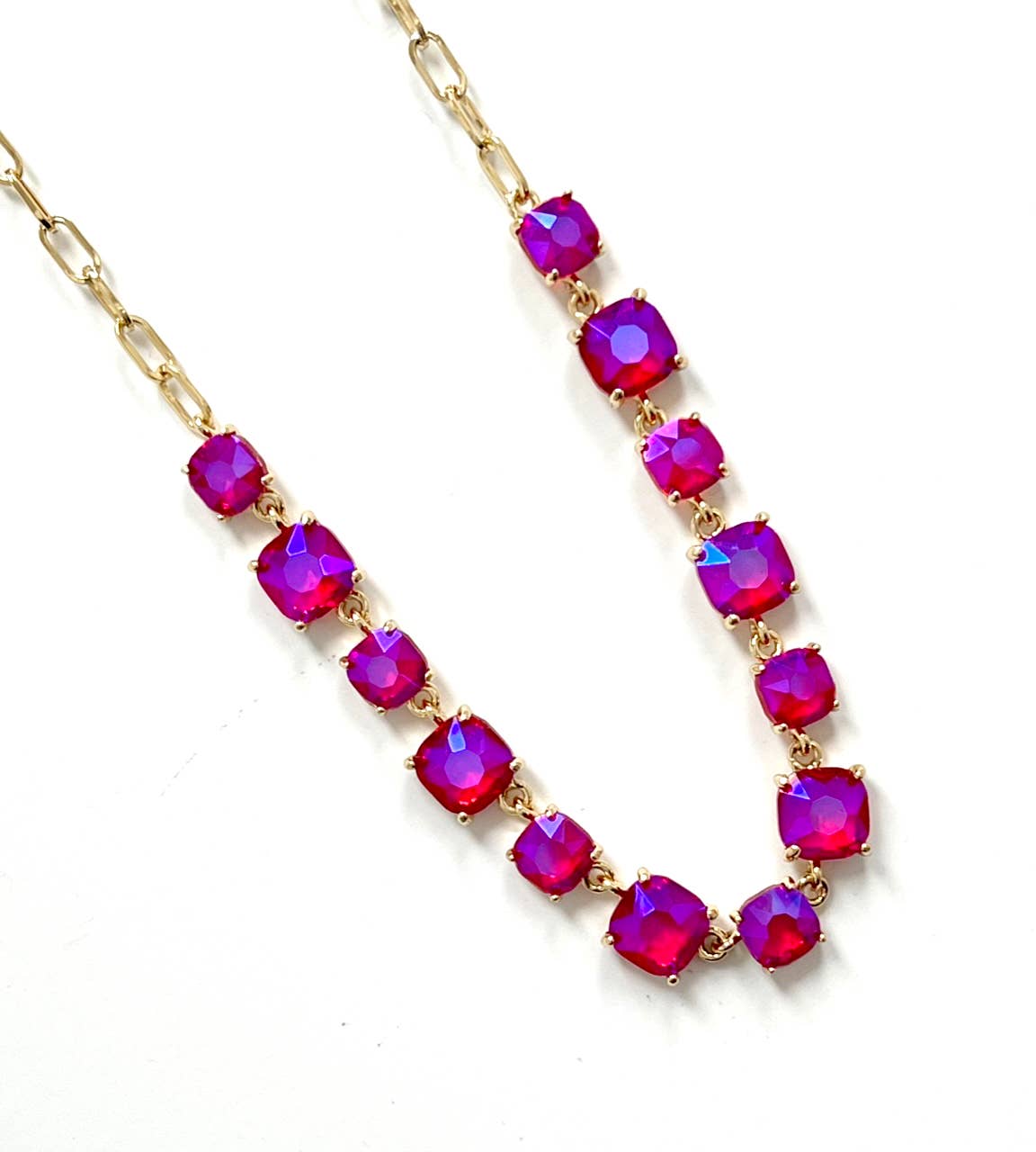 StarryNYC - Cushion Cut Square Glass Crystal Linked Chain Necklace