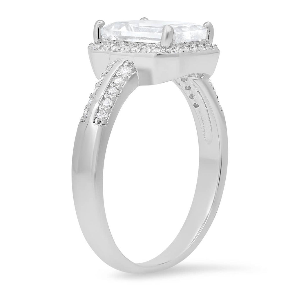 Queen Jewels - Sterling Silver Emerald-cut Halo CZ Ring