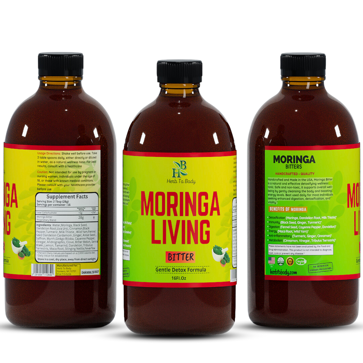 Herb To Body - Moringa Living Bitter Oral Supplement 16oz