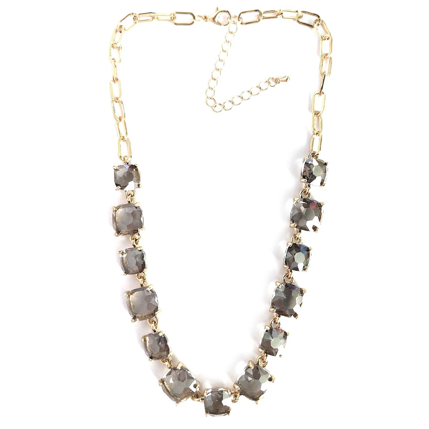 StarryNYC - Cushion Cut Square Glass Crystal Linked Chain Necklace