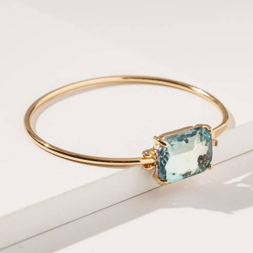 StarryNYC - High Quality Glass Crystal Rectangle Stone Cuff Metal Bangle