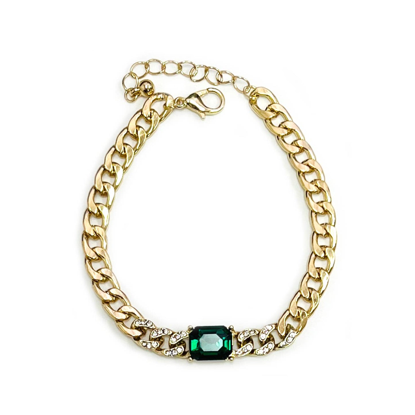 StarryNYC - Square Cushion Cut Glass with Curbed Chain Metal Bracelet