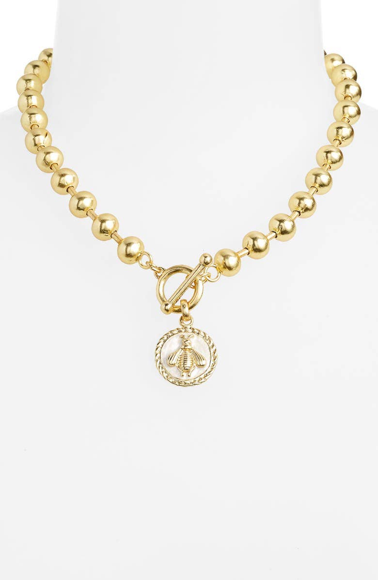 KARINE SULTAN - Ivory Enamel Bee Pendant Necklace on Ball Chain - Elegant