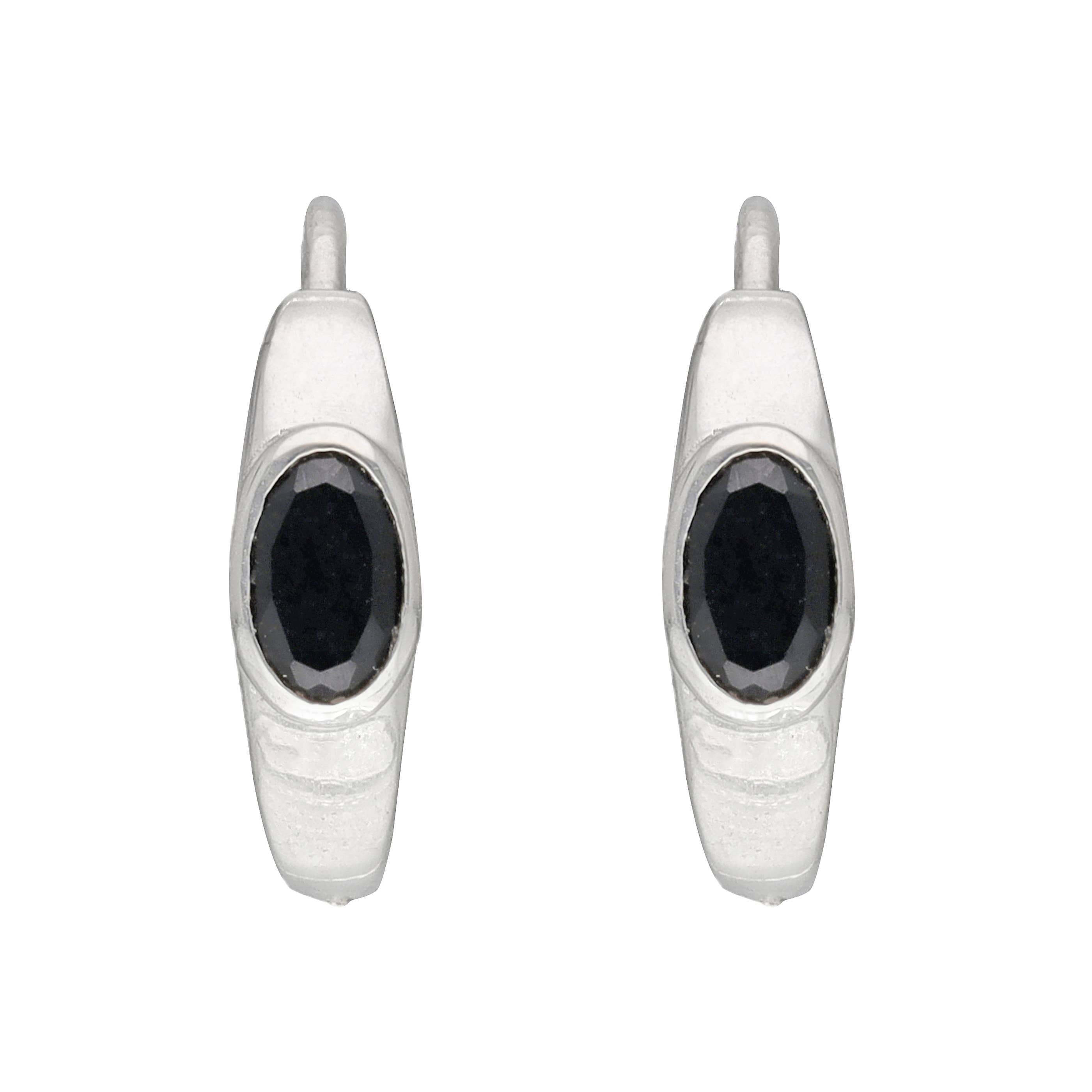 Tiramisu - 925 Sterling Silver Black Onyx  Gemstone Hoop Earring