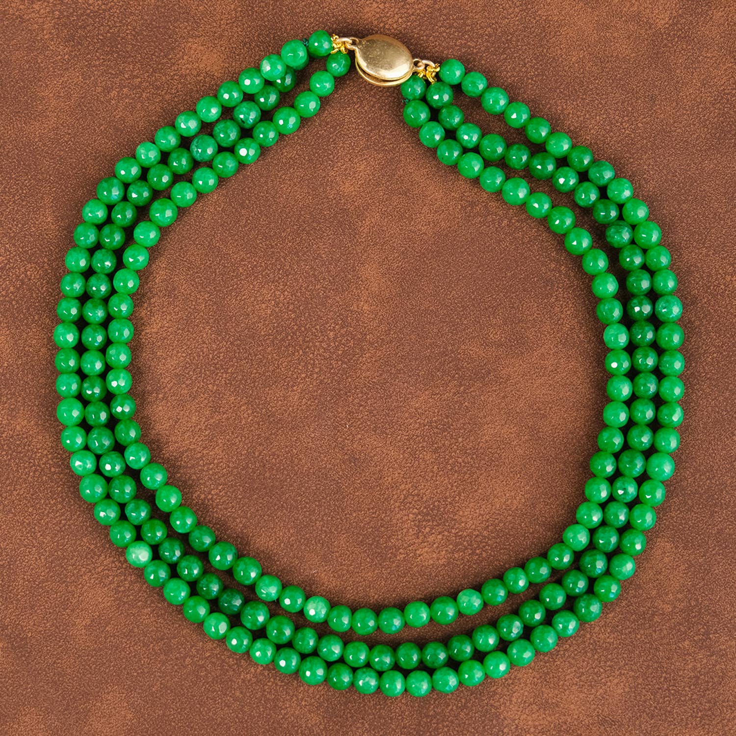 GirlyPirateCo - Vintage Triple Strand Natural Green Jade Beaded Necklace