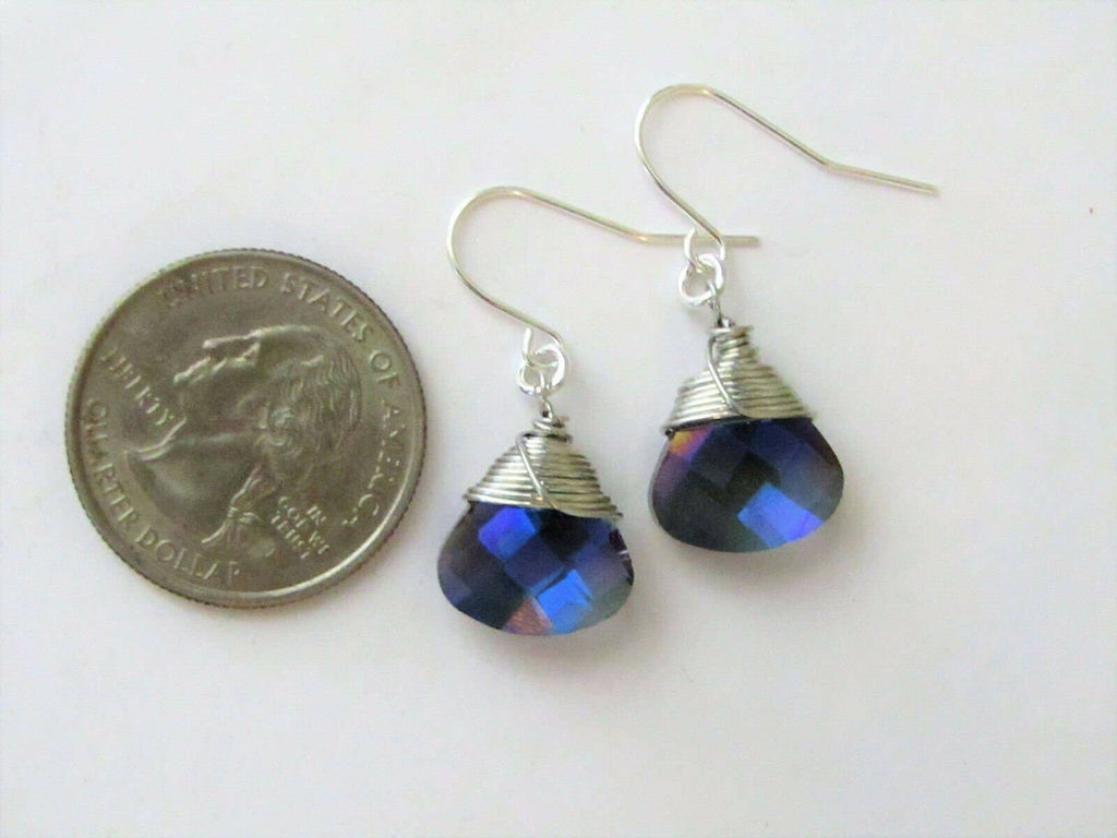 Bad Apple Designs - Metallic Blue Ab Crystal Teardrop Silver Earrings
