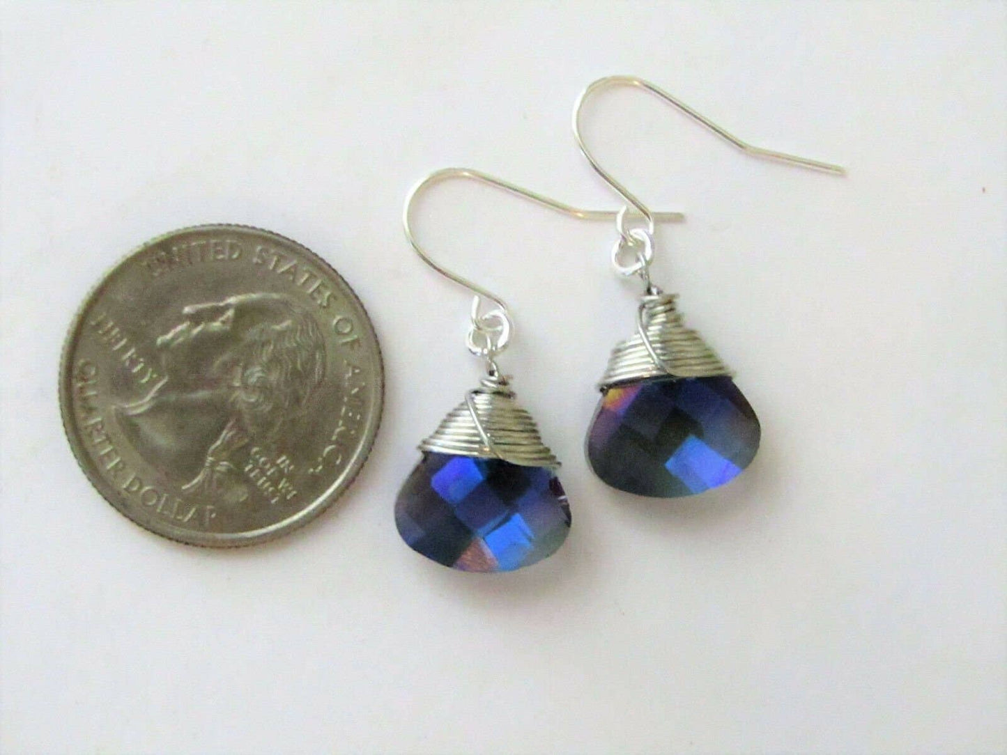 Bad Apple Designs - Metallic Blue Ab Crystal Teardrop Silver Earrings