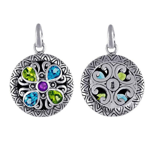 Bali Designs - AP-6052-CO1 Sterling Silver Pendant With Amethyst, Blue Topaz, Peridot
