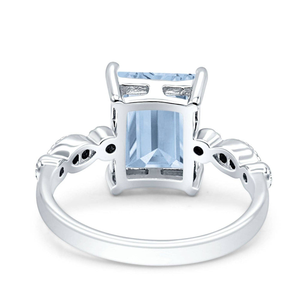 Blue Apple Imports - Vintage Emerald Cut Simulated Aquamarine CZ Engagement Ring