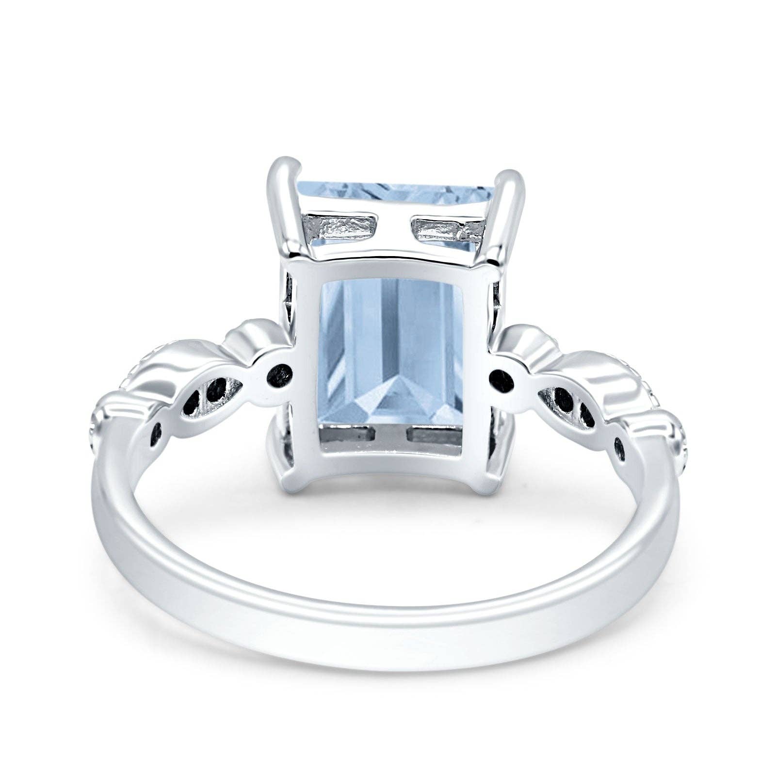 Blue Apple Imports - Vintage Emerald Cut Simulated Aquamarine CZ Engagement Ring