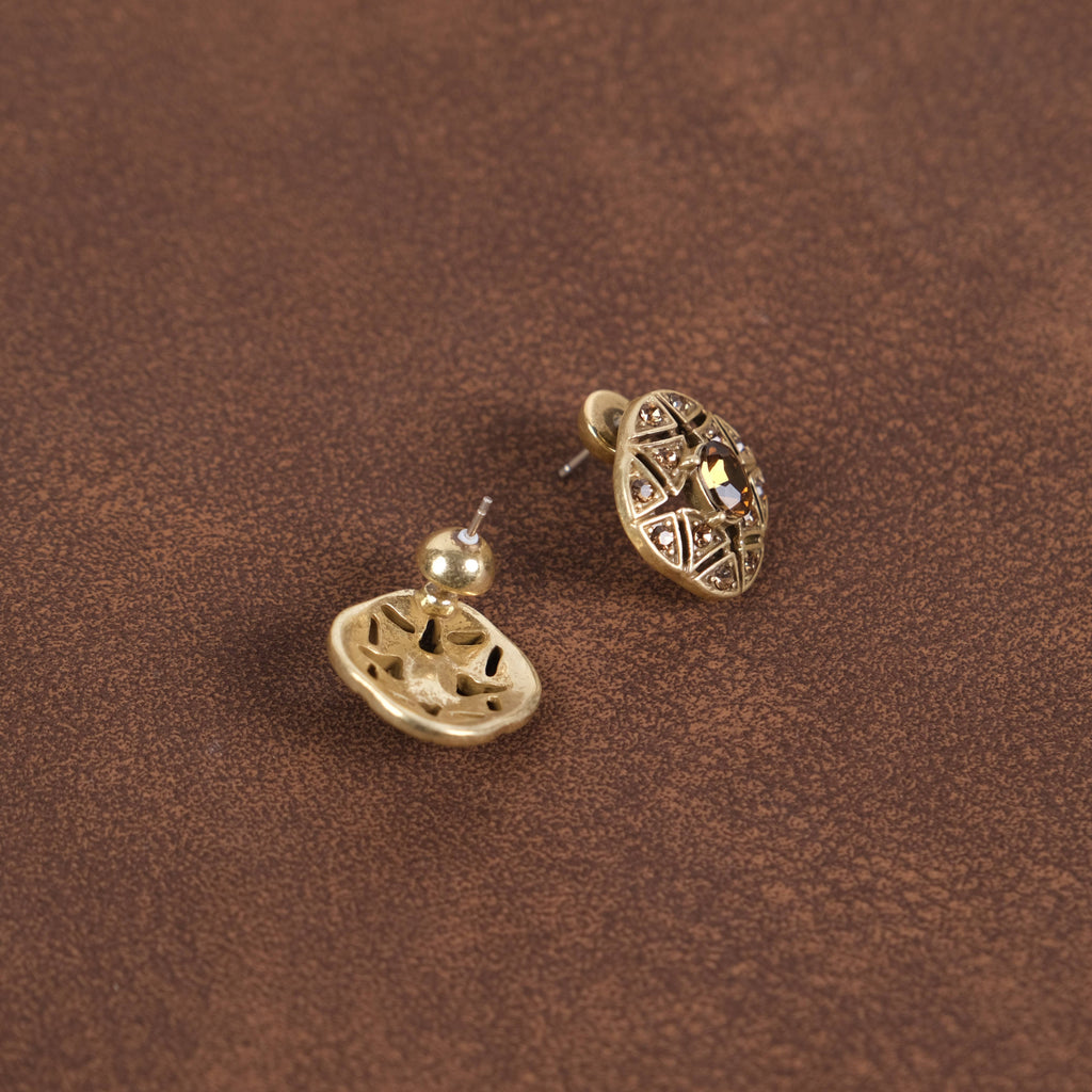GirlyPirateCo - Vintage 18K Gold Plated Hollow Caramel Crystals Earrings