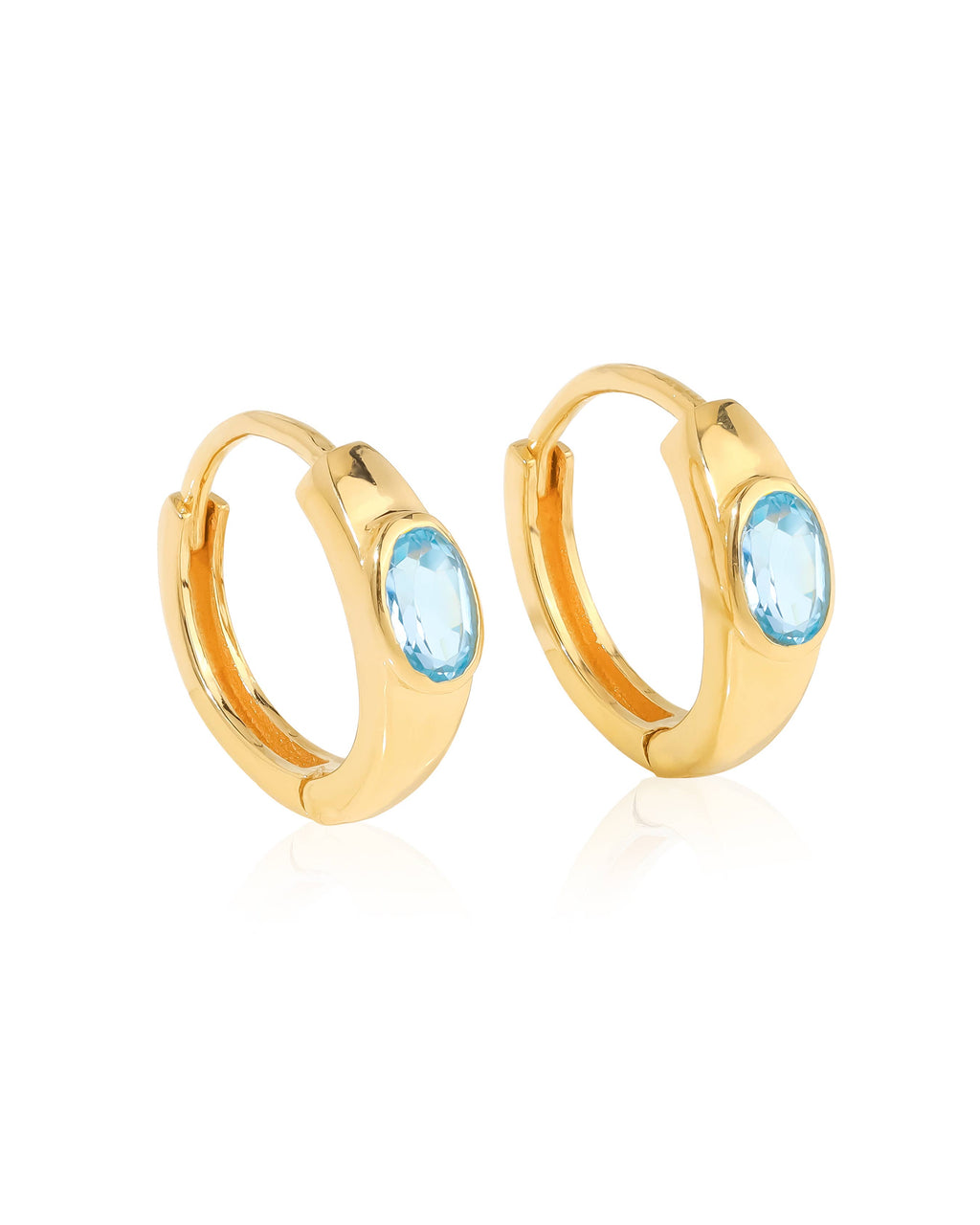 Tiramisu - 14K Gold Plated Silver Sky Blue Topaz Gemstone Hoop Earring