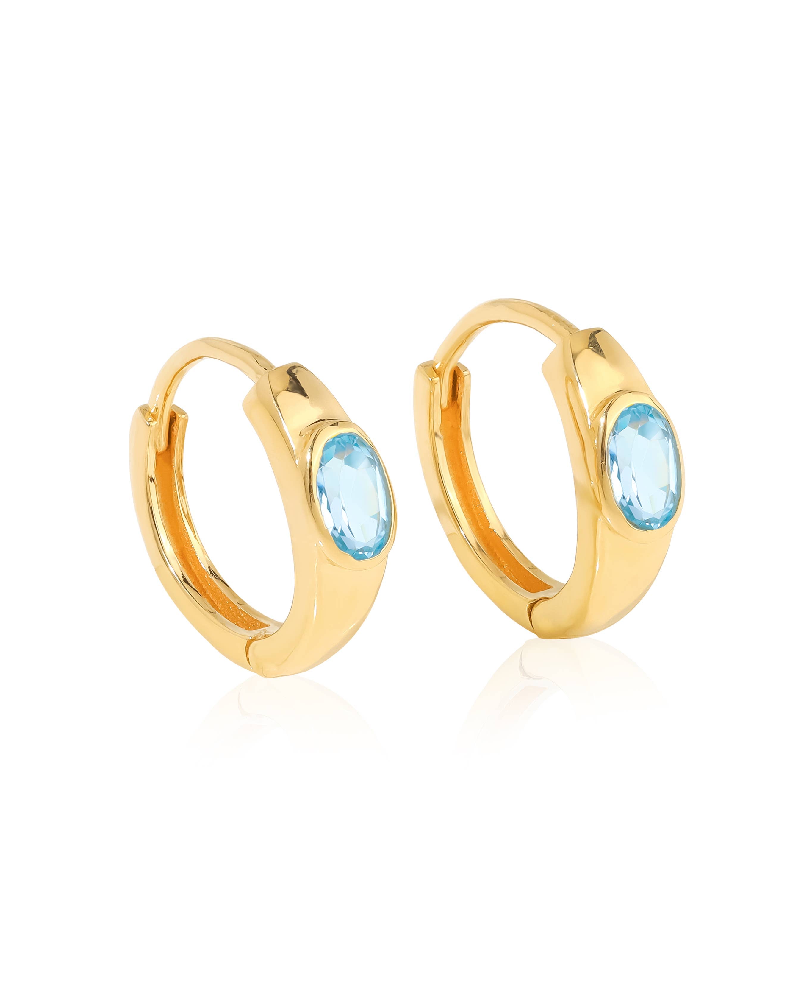 Tiramisu - 14K Gold Plated Silver Sky Blue Topaz Gemstone Hoop Earring