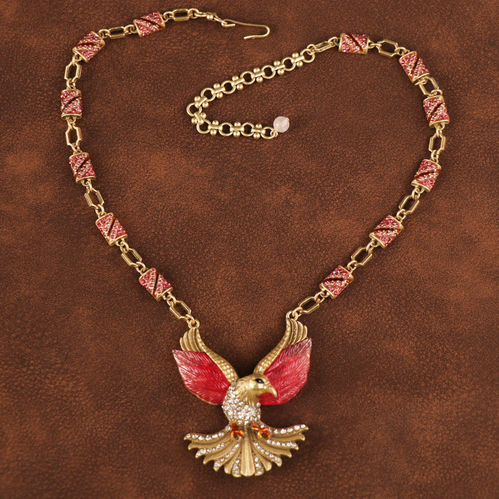 GirlyPirateCo - Vintage Enamel Red and Gold Plated Eagle Pendant Necklace