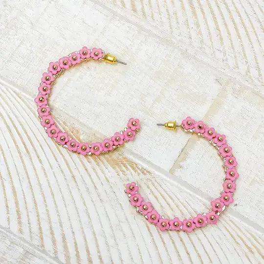 Prep Obsessed Wholesale - Beaded Mini Flower Lined Hoop Earrings