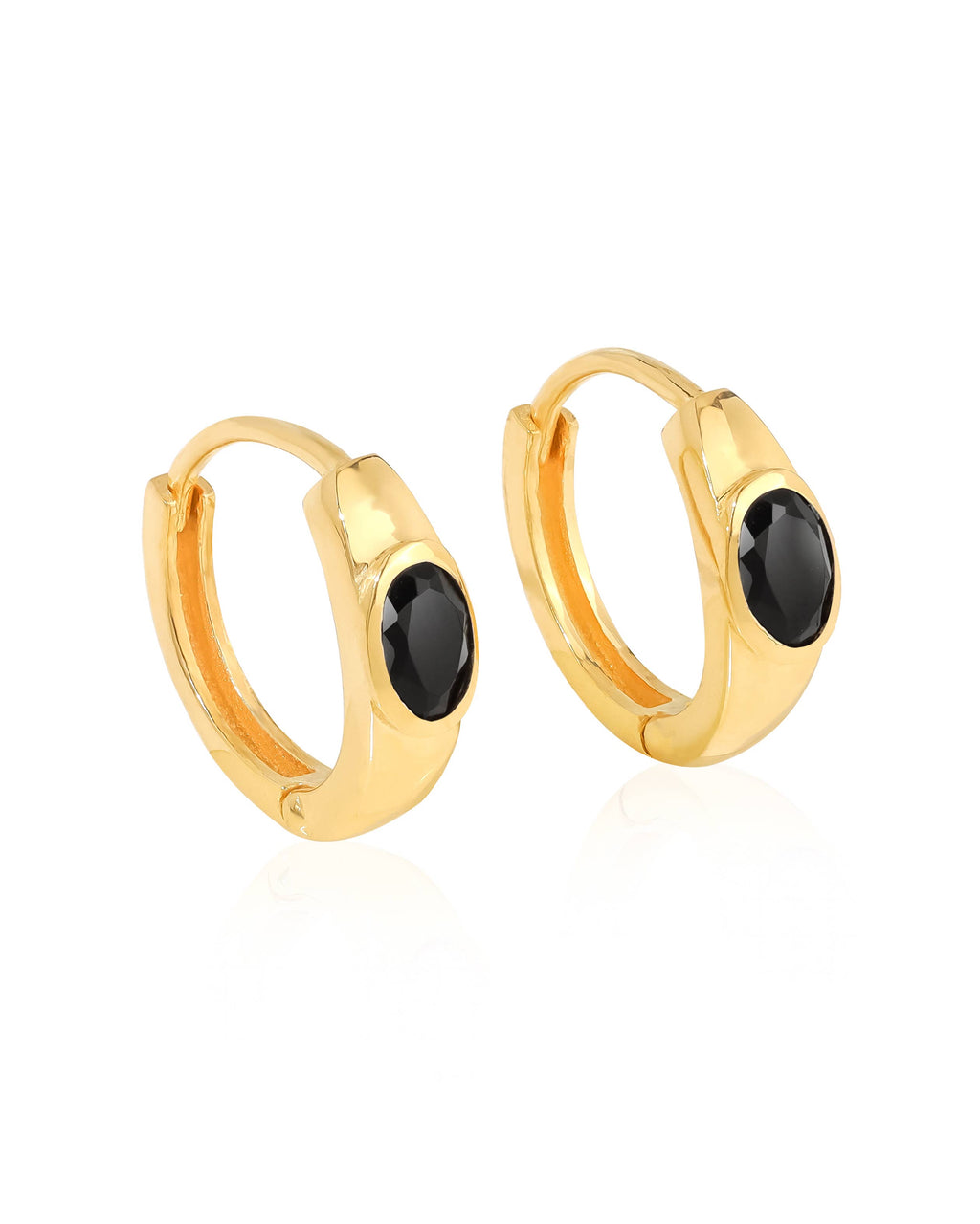 Tiramisu - 14K Gold Plated Over Silver Black Onyx Gemstone Hoop Earring