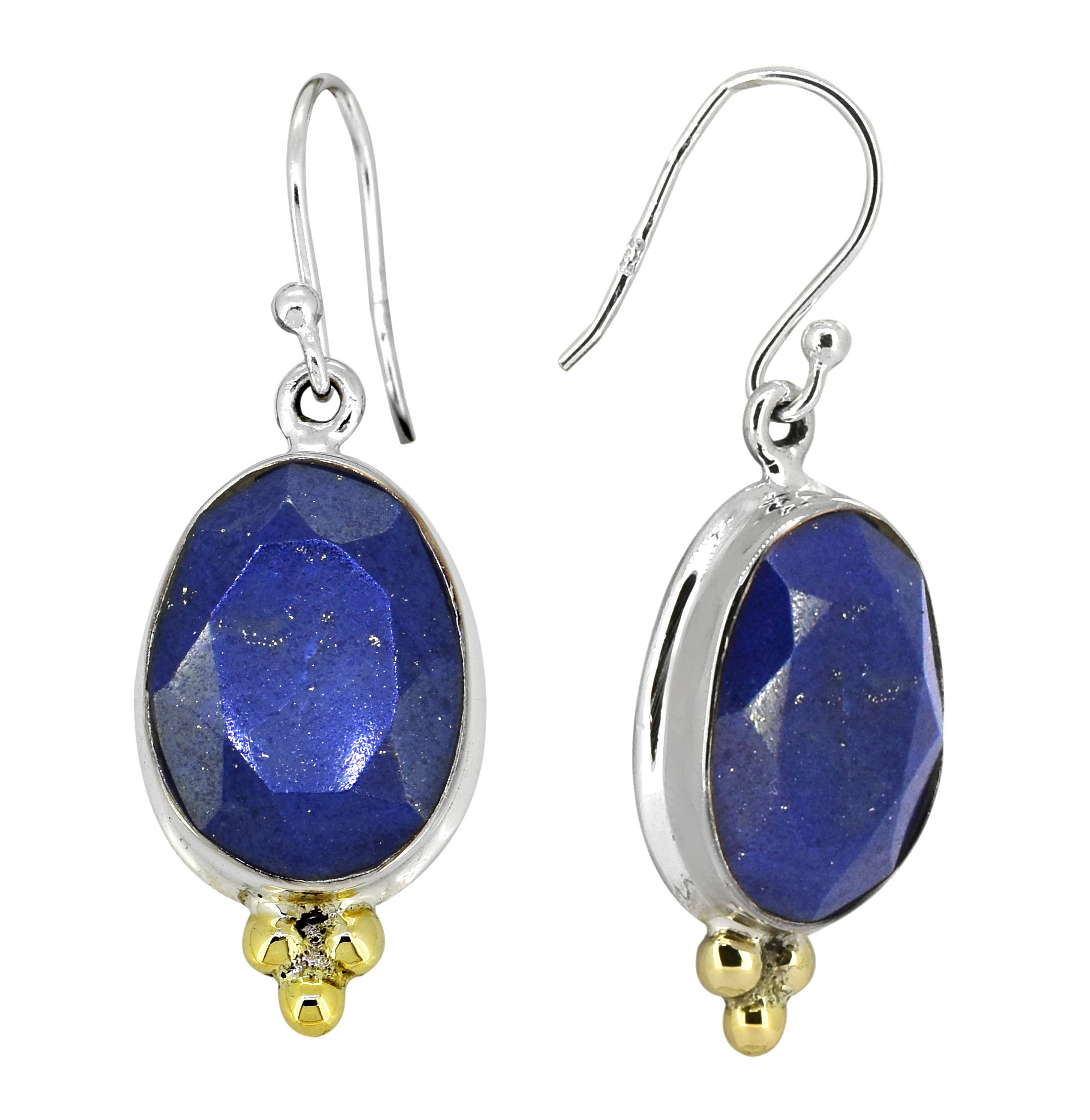 Tiramisu - Lapis Solid 925 Sterling Silver Brass Design Dangle Earrings