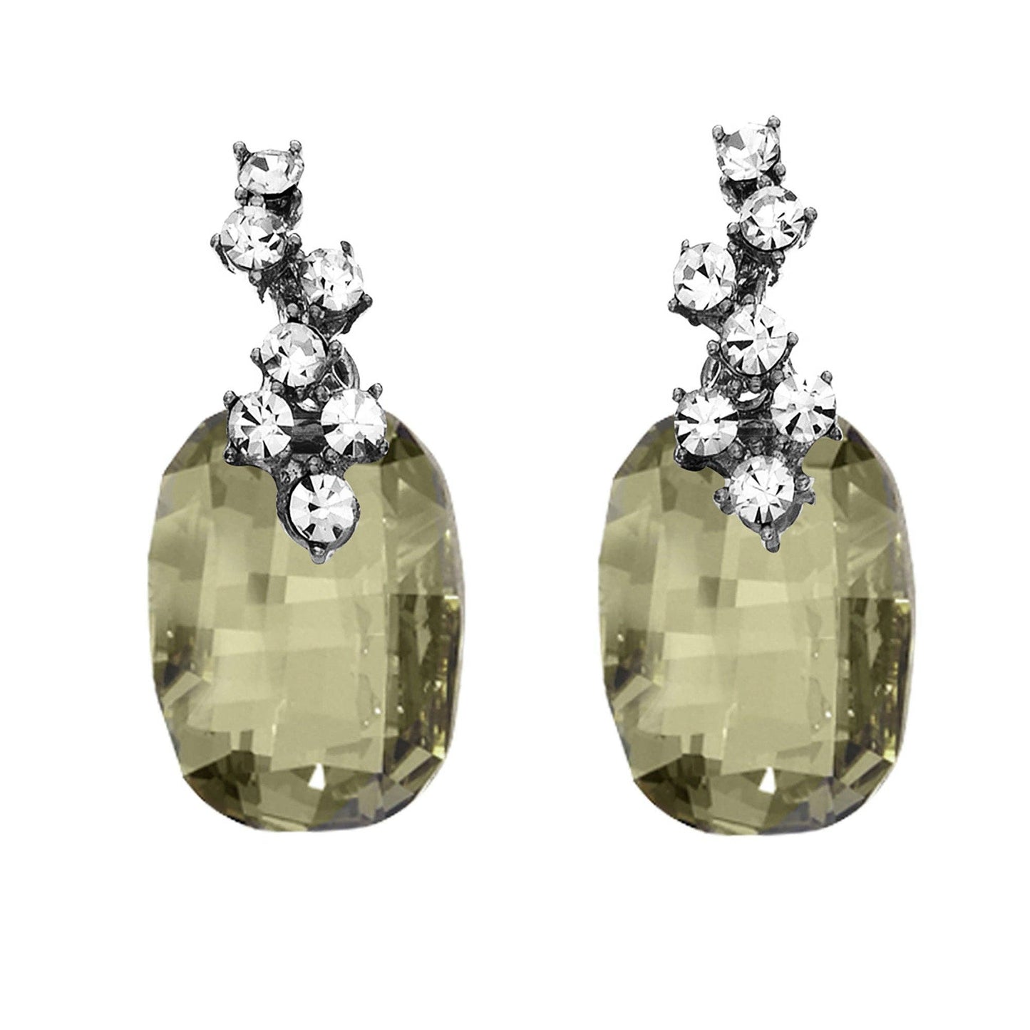 Luxe on Main LLC - Silver Plated Drop Earrings w/Silver Shadow & Clear Crystals