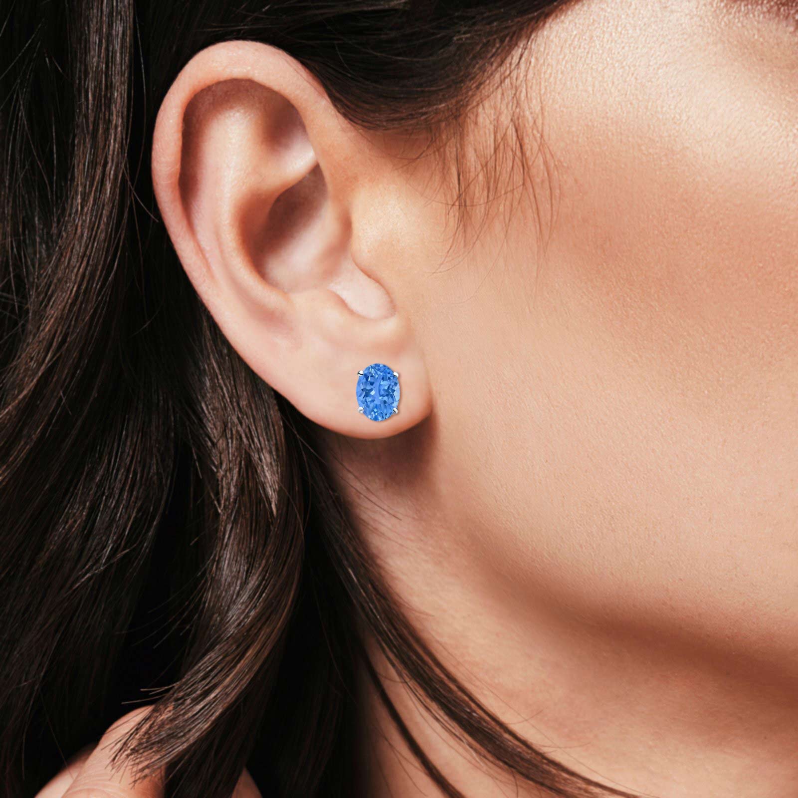 Blue Apple Imports - Art Deco Oval Wedding Bridal Stud Earrings Simulated Blue Topaz CZ 8mmx6mm