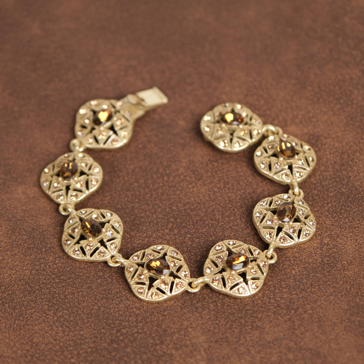 GirlyPirateCo - Vintage 18K Gold-Plated Amber Crystal Bracelet